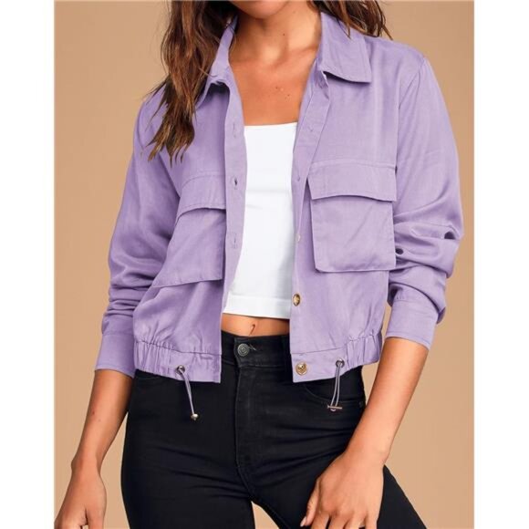 Women's Military Safari Cropped Jackets Button Down Lightweight - Picture 2 of 4